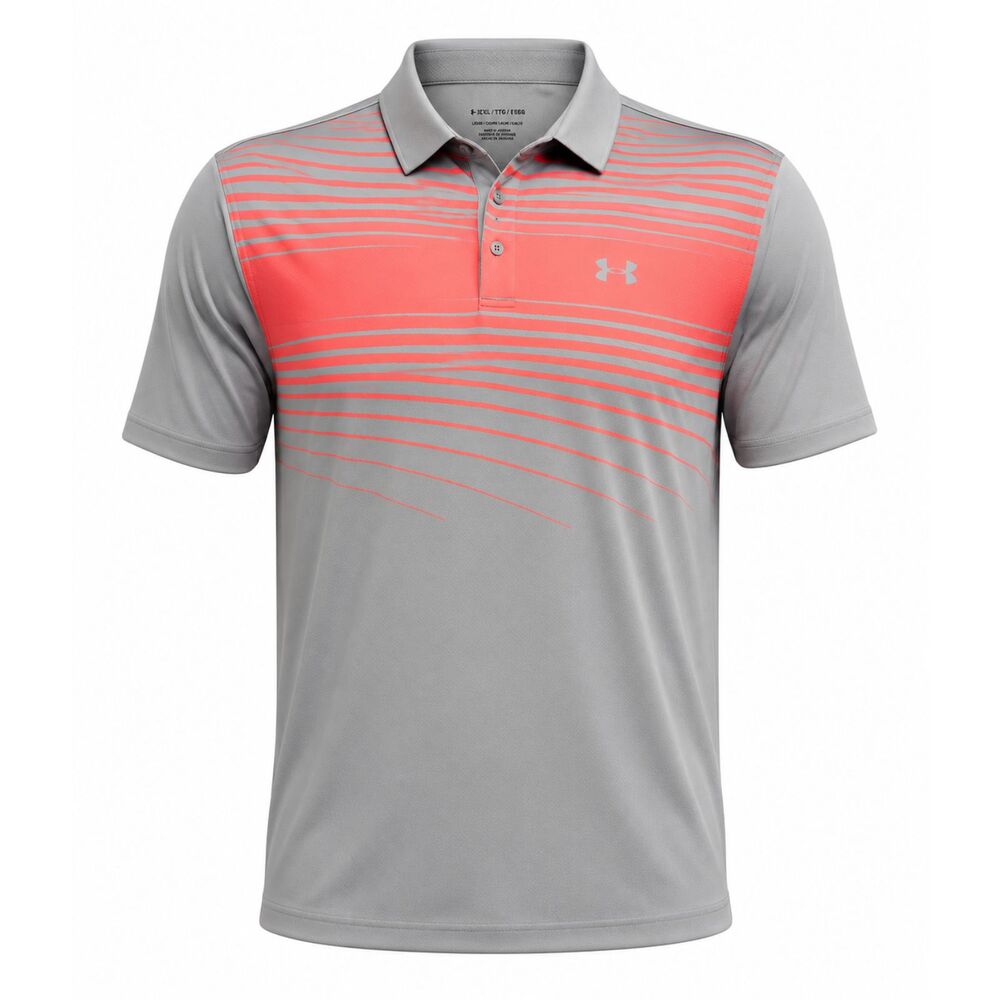 Under Armour Performance Polo Shirt Mens 2XLT Gray Orange Loose HeatGear Golf